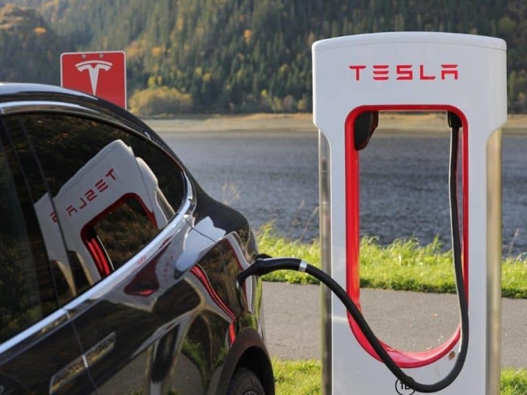 Tesla electric car being charged