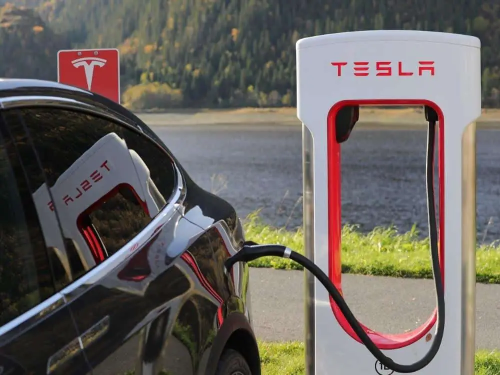 Tesla electric car being charged